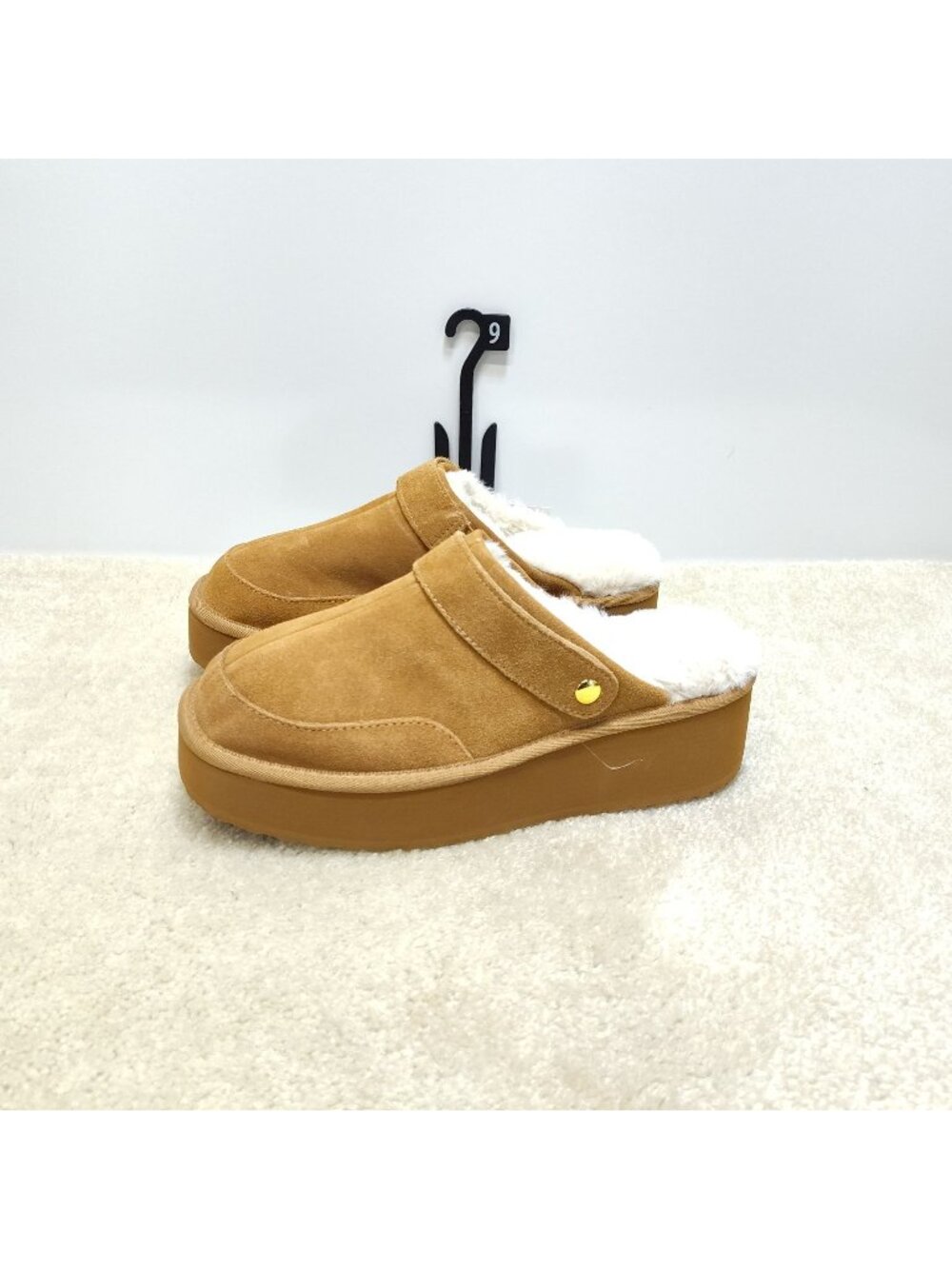 Joyspun Convert Clog Womens 9 Suede Platform Slippers Faux Fur Slides Mules NWT